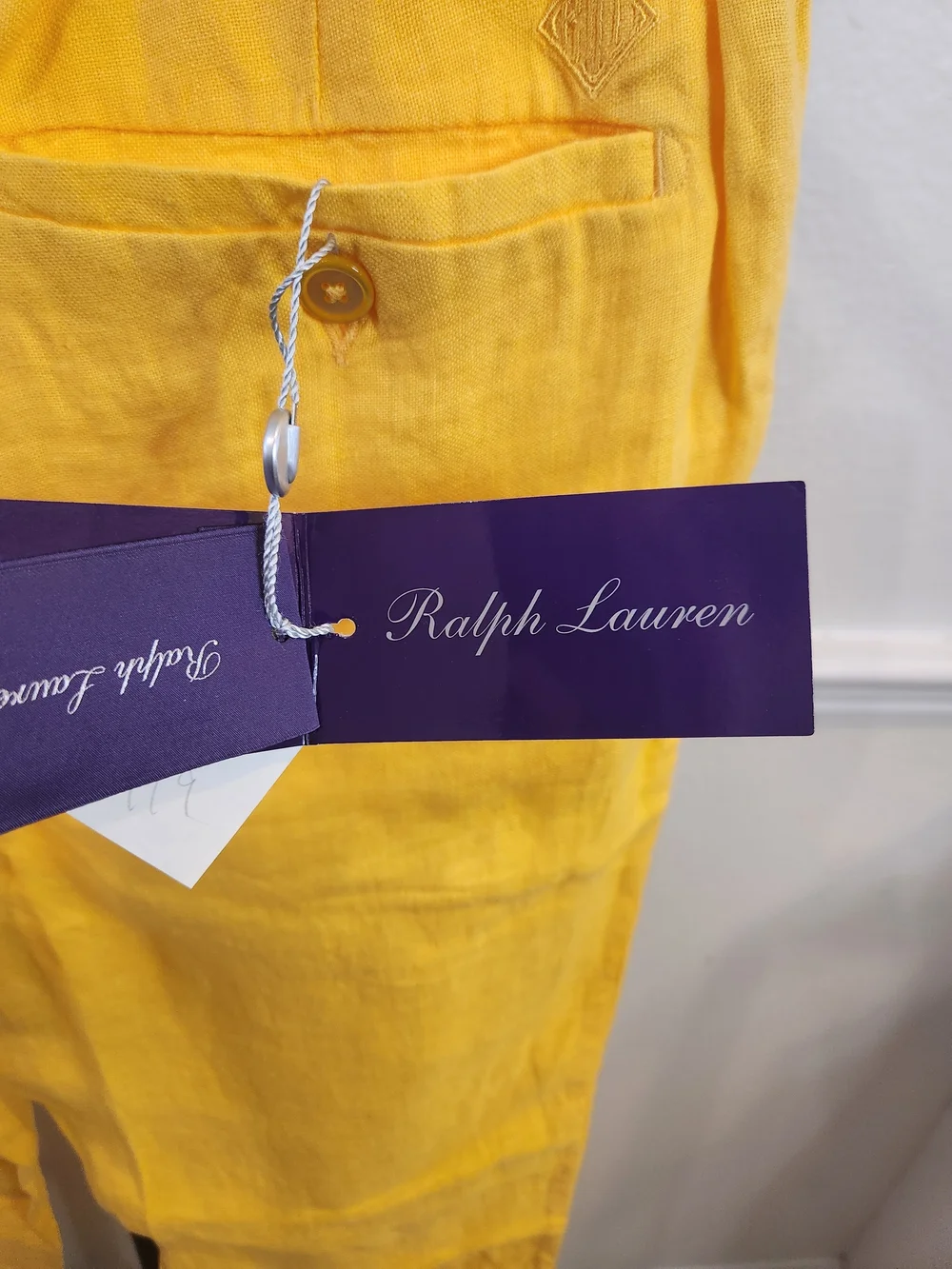 NWT Ralph Lauren Purple Label Rumpled Linen Drawstring Trouser Yellow Sz 32
